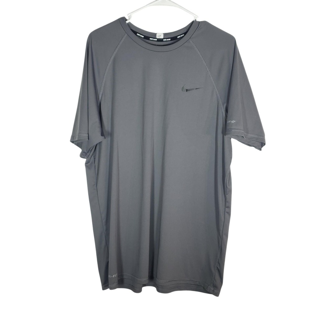 Nike Swim Shirt Mens XL Gray Dri-FIT UPF 40 Rash Guard Athletic Top